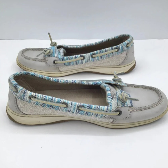 Women's Sperry Topsider Boat Shoes 8.5 Loafers Angelfish Rafia Slip On Blue Gray - Picture 6 of 14